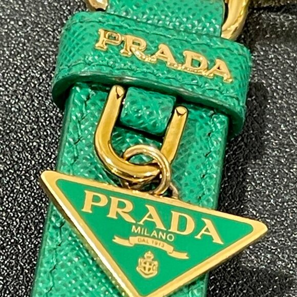 Prada Triangle Logo Leather Keychain Green/Gold (JB1069) - Picture 2 of 4